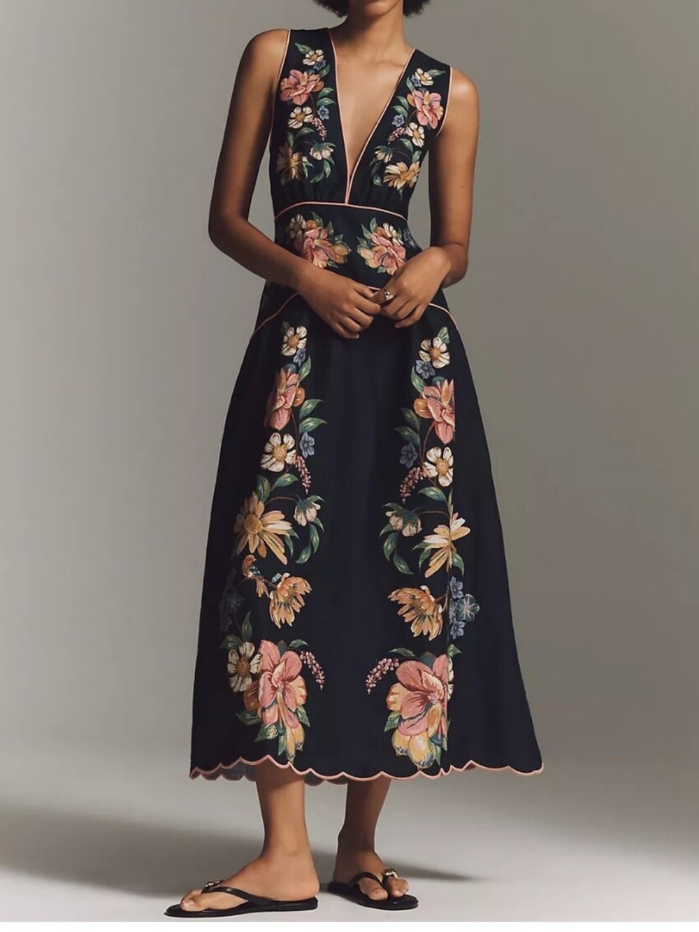 Farm Rio Maira Linen Dress Blue Floral